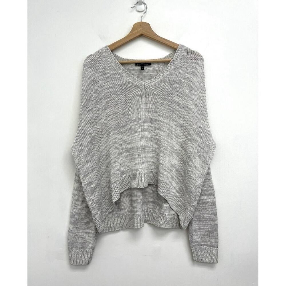 Eileen Fisher Boxy Relaxed V-Neck Sweater Lightweight Knit Lagenlook Neutral XS